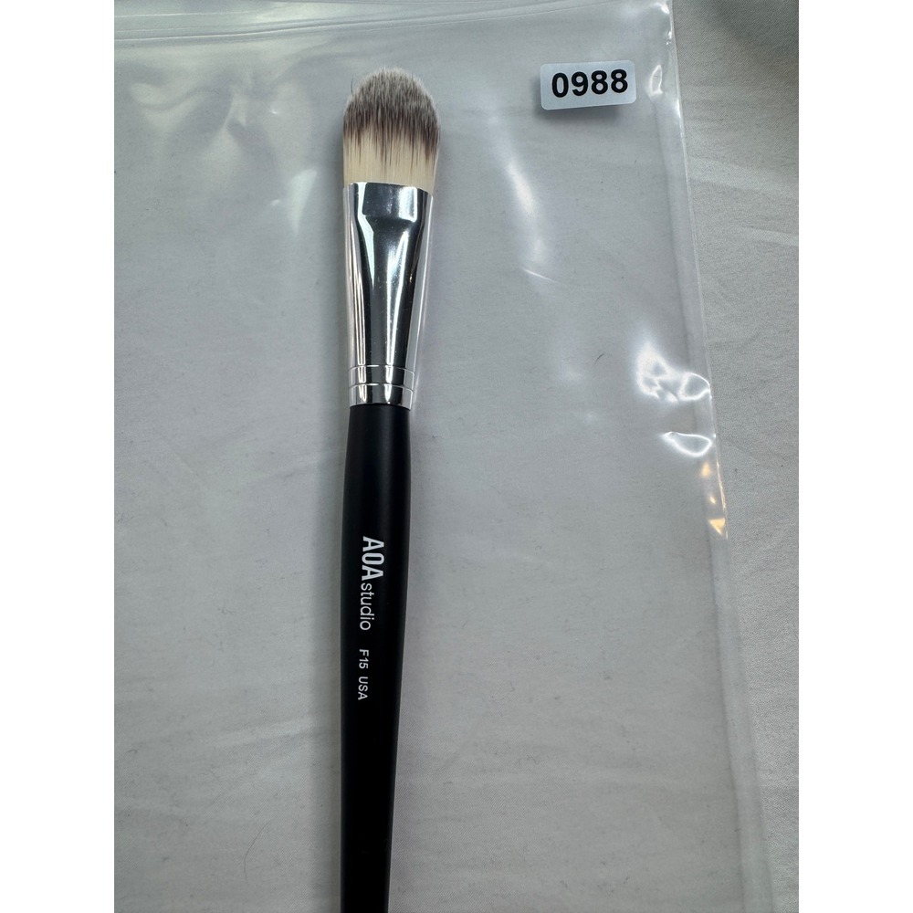 AOA Studio F15 Flat Foundation Brush Black Silver Synthetic Bristles USA